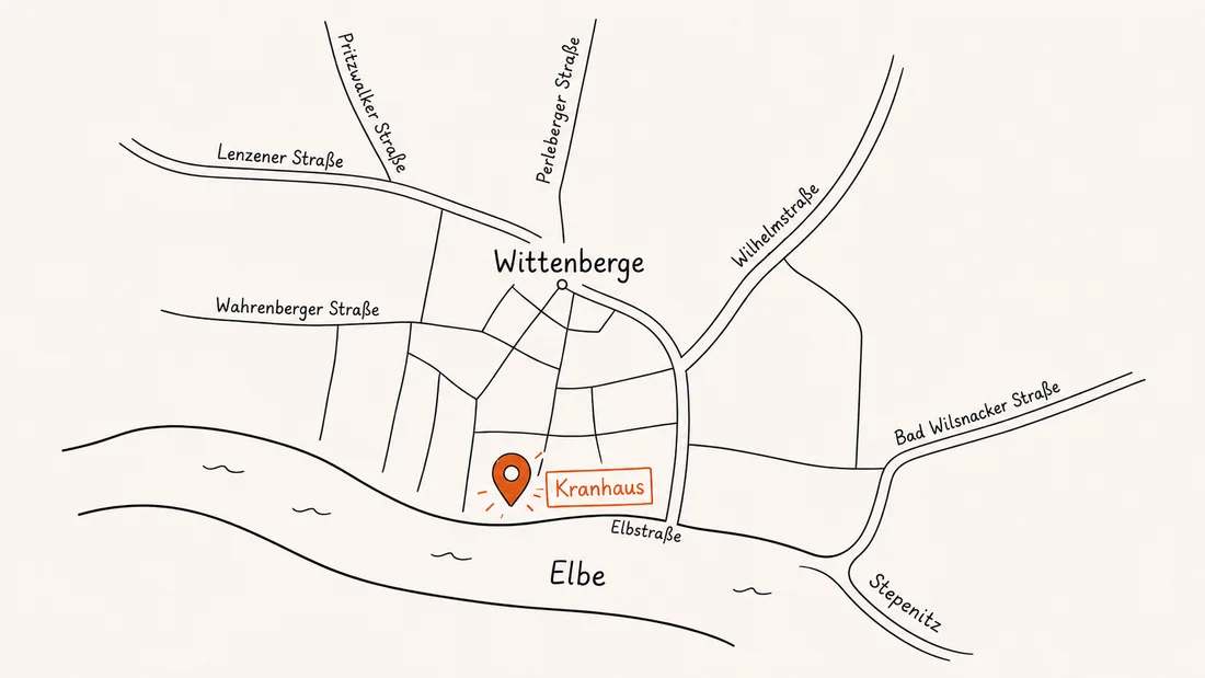 Lageplan: Kranhaus an der Elbstraße in Wittenberge, direkt an der Elbe